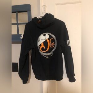 Stylish Black Dirty Cowboy Hoodie with Orange Logo
